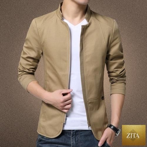 Stevvex black men's slim fit cotton jacket, casual and business style, lightweight, outdoor wear, elegant solid color for men.