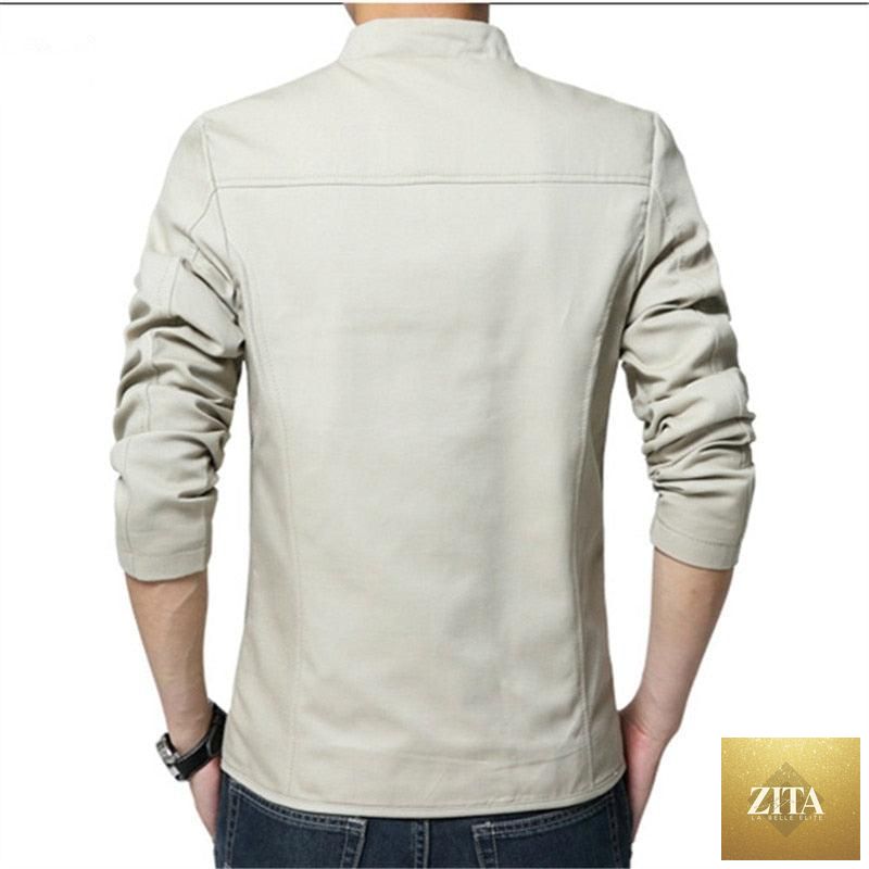 Stevvex black men's slim fit casual jacket, lightweight cotton, outdoor warm business style, solid color, elegant men's fashion.