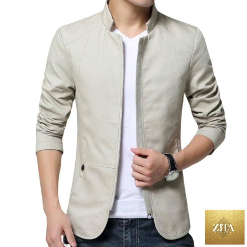 Stevvex black men's slim fit cotton jacket, outdoor casual business style, lightweight, solid color, warm and elegant for men.