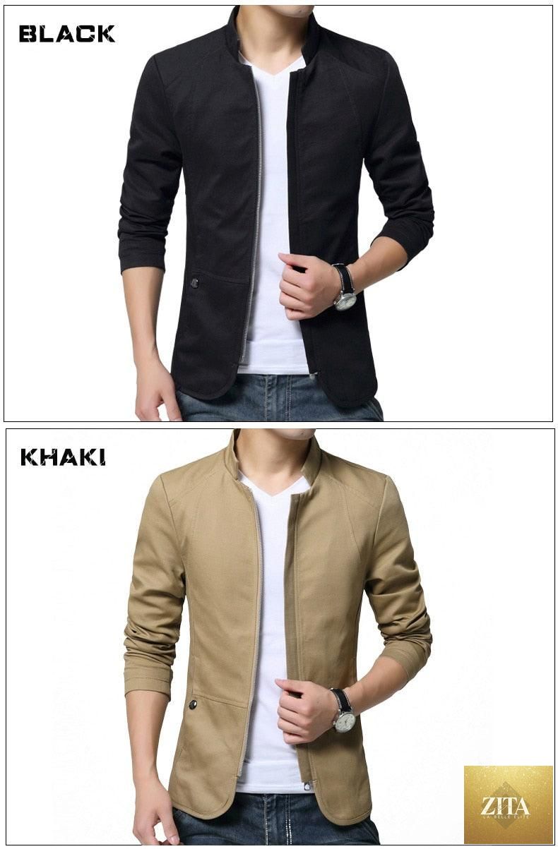 Stevvex black men's slim fit fashion jacket, lightweight cotton, casual and business style, outdoor warm outdoor clothing.