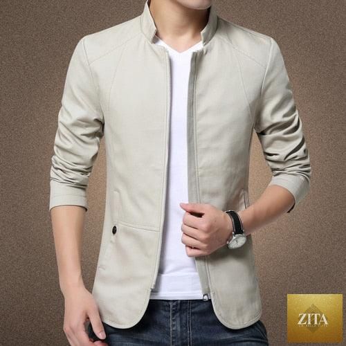 Stevvex black men's slim fit cotton jacket, lightweight outdoor fashion blazer with a solid color, suitable for casual or business wear.