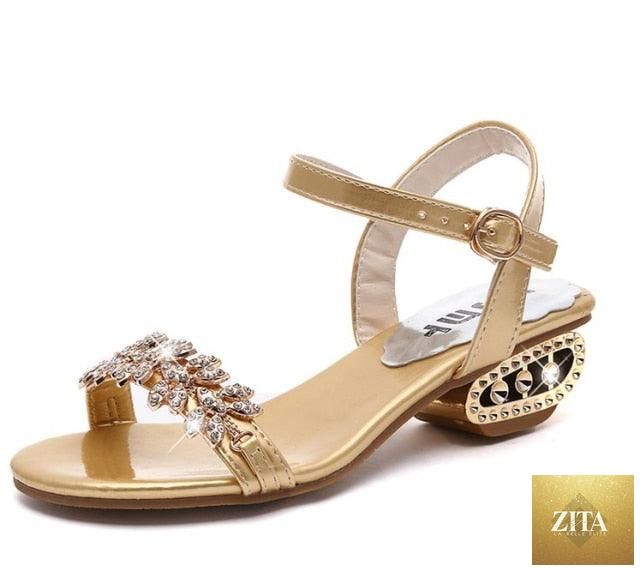 Black shiny summer flat sandals for women with rhinestones, square toe, elastic slingback, and casual beach style by Stevvex.