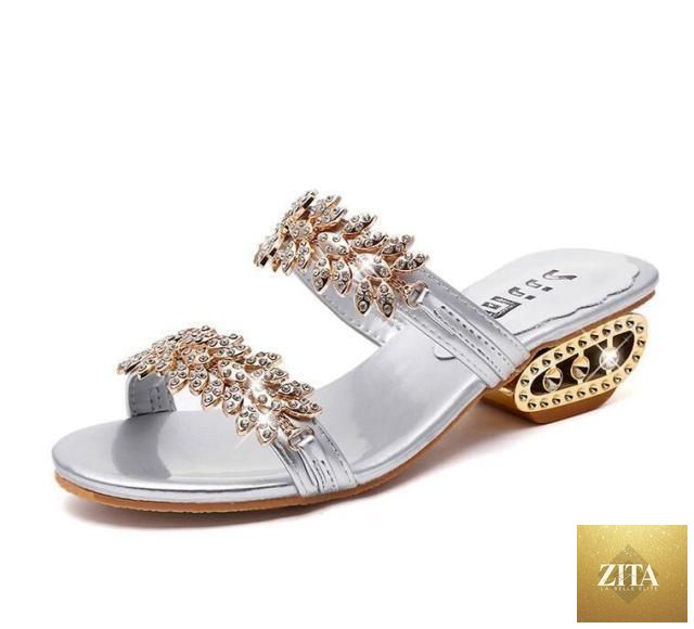 Black shiny summer flat sandals for women with rhinestones, square toe, elastic slingback, and casual beach-ready style by Stevvex.