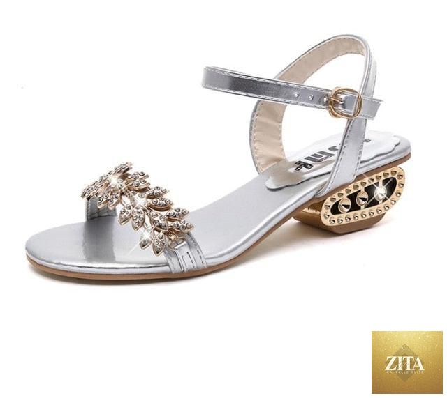 Black shiny summer flat sandals for women with rhinestones, square toe, elastic slingback, and casual beach-ready style.
