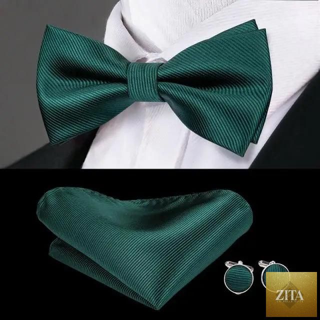 Beige silk butterfly bow tie and cufflink set for men, elegant wedding or prom accessory by Stevvex with stylish design.