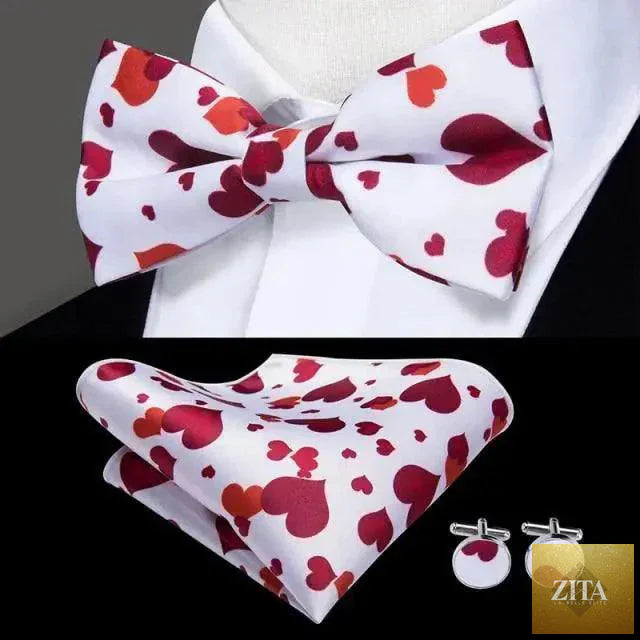 Beige silk butterfly bow tie and cufflink set for men, elegant wedding and prom accessory by Stevvex, perfect for tuxedo attire.