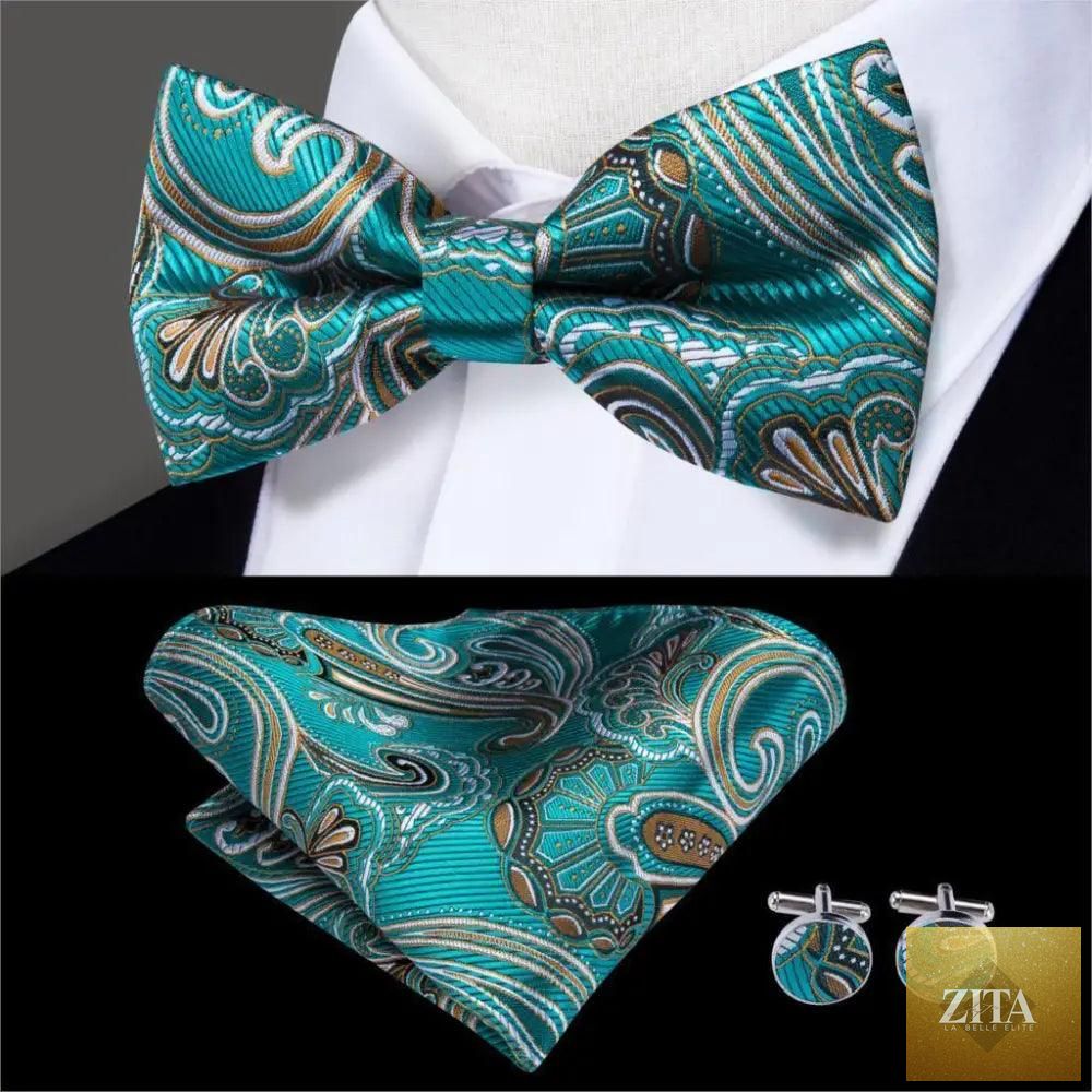 Beige silk butterfly bow tie and cufflink set by Stevvex, elegant men's wedding and prom accessory for tuxedo attire.