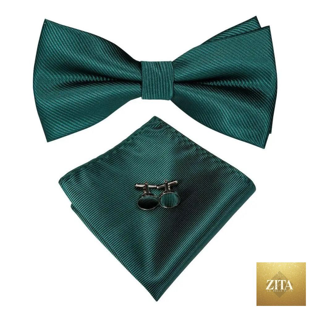 Beige silk butterfly bow tie with matching cufflinks set for men, elegant wedding or prom accessory, by Stevvex.