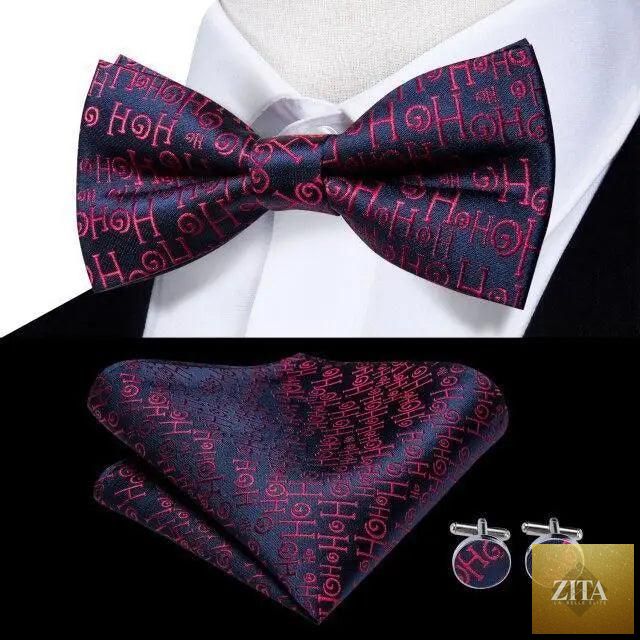 Beige silk butterfly bow tie with matching cufflinks set for men, elegant design suitable for wedding, prom, or formal events.