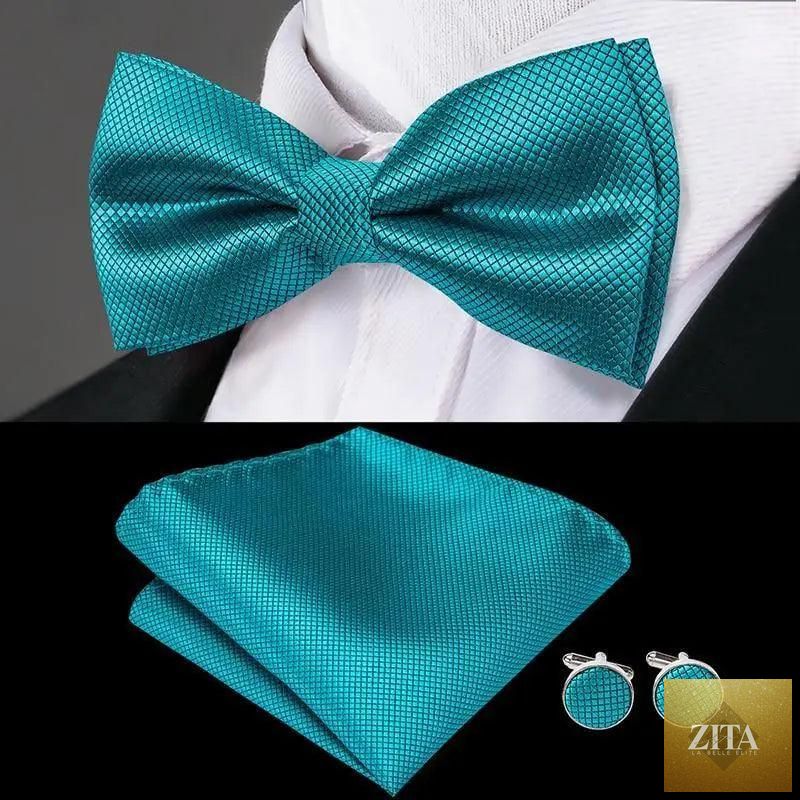 Beige silk butterfly bow tie and cufflinks set by Stevvex, elegant wedding and prom accessory for men's tuxedos.