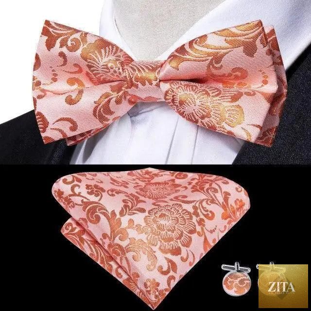 Beige silk butterfly bow tie with matching cufflinks set for men, elegant wedding or prom accessory, by Stevvex.