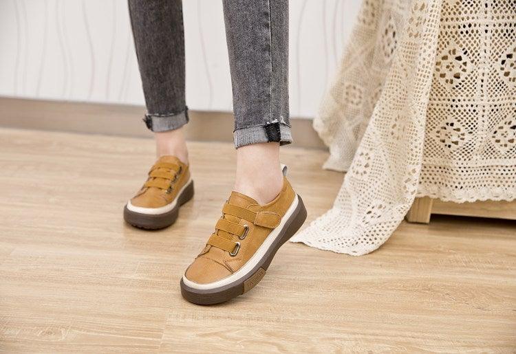 Stevvex luxury leather women's sneakers, spring casual shoes with soft, comfortable flat design and elegant genuine leather finish.