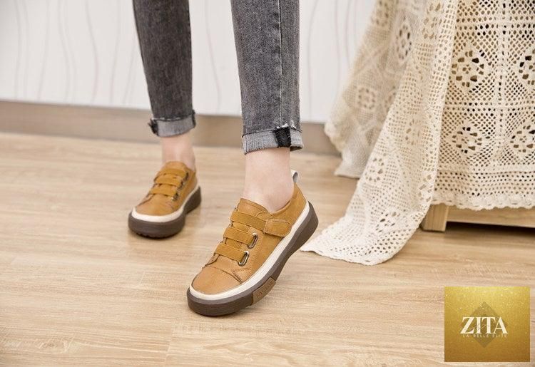 Stevvex luxury leather women's sneakers in spring style, casual flat shoes with soft, comfortable genuine leather for walking and everyday wear.