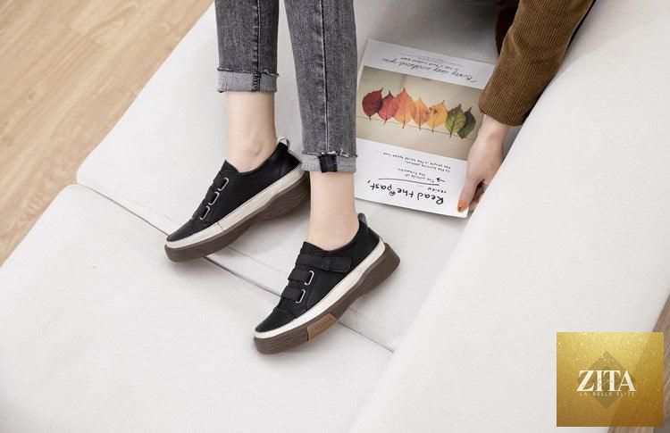 Stevvex women's luxury leather sneakers with spring style, casual flat shoes, soft and comfortable for walking or everyday wear.