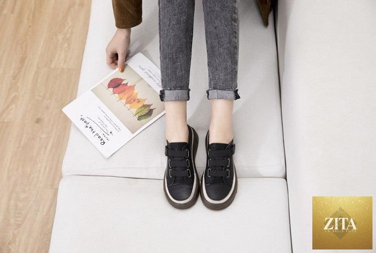 Stevvex luxury leather women's sneakers with soft, comfortable flat design, perfect for casual spring wear and stylish walking.
