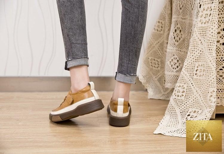 Stevvex women's luxury leather sneakers in spring style, casual flat shoes with soft, genuine leather and elegant design.