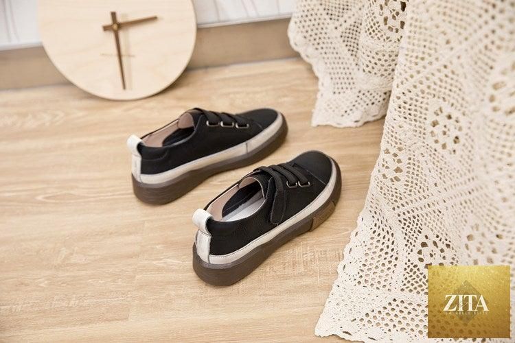 Stevvex women's leather sneakers with a sleek spring design, casual flat shoes, soft comfortable walking footwear for women.