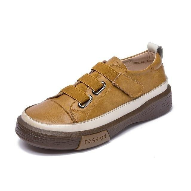 Stevvex luxury leather women's sneakers with casual flat design, soft genuine leather, ideal for spring and comfortable walking.