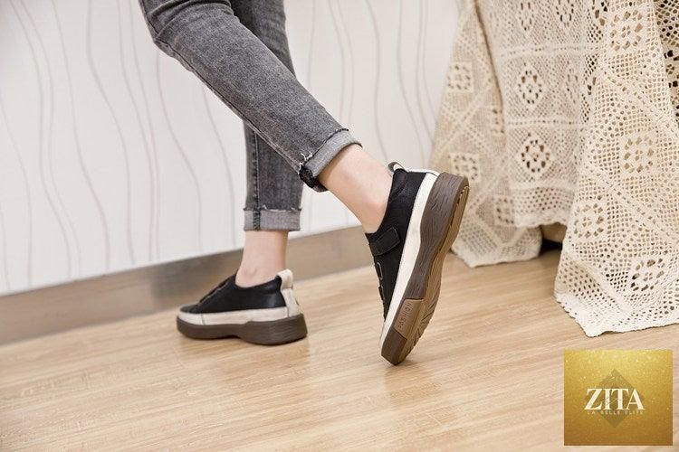 Stevvex women's luxury leather sneakers, spring casual flats with soft, comfortable genuine leather for stylish walking and everyday wear.