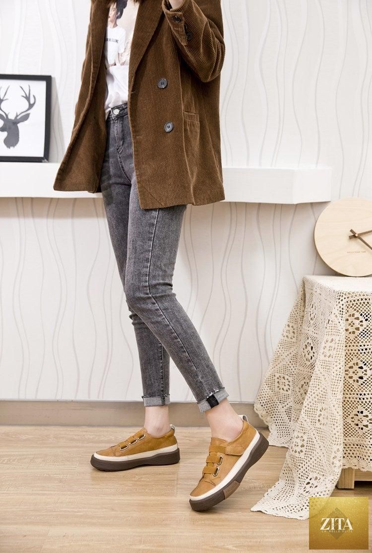 Stevvex women's luxury leather sneakers with spring design, casual flat shoes, soft and comfortable for walking and everyday wear.