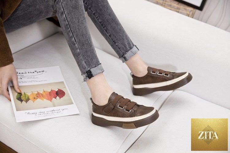 Stevvex luxury leather women's sneakers with spring design, casual flat shoes, soft comfortable walking sneakers for women.