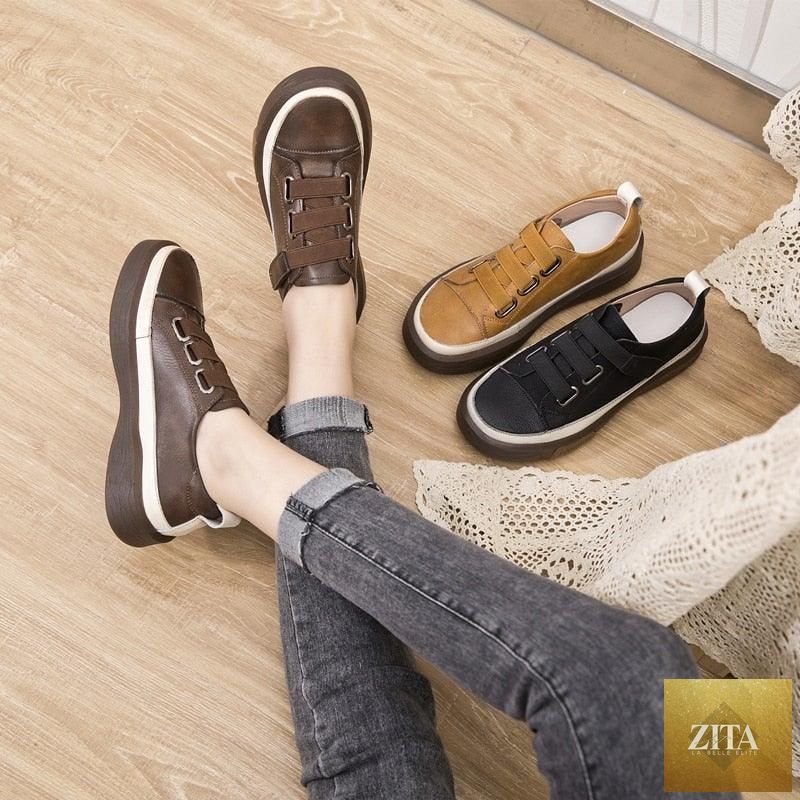 Stevvex women's luxury leather sneakers in spring style, casual flats with soft, comfortable genuine leather for walking and everyday wear.