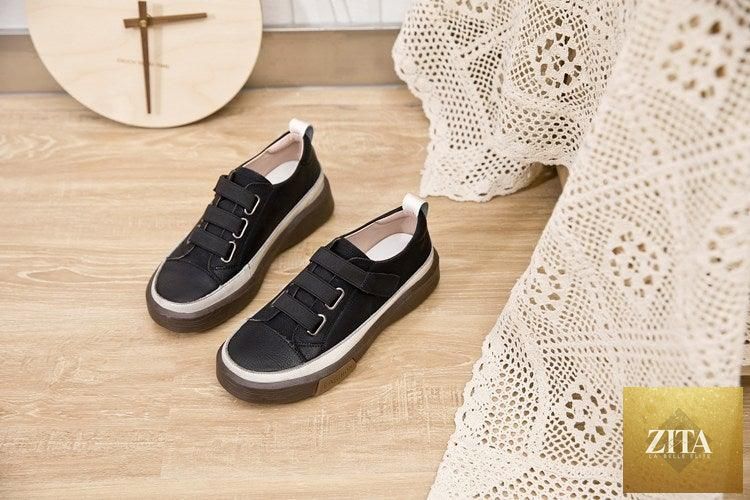 Stevvex luxury leather women's sneakers with spring design, casual flat shoes, soft, comfortable, suitable for walking and everyday wear.