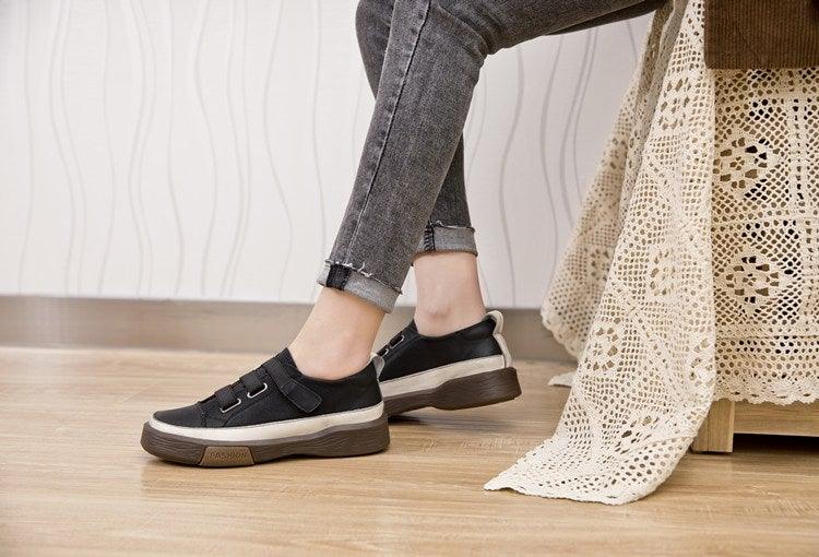 Stevvex luxury leather women's sneakers with spring design, casual flat shoes, soft comfort, and elegant style for walking and everyday wear.
