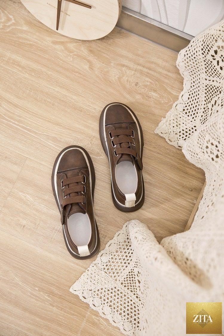 Stevvex women's leather sneakers with spring style, casual flat shoes, soft comfortable walking flats for women.