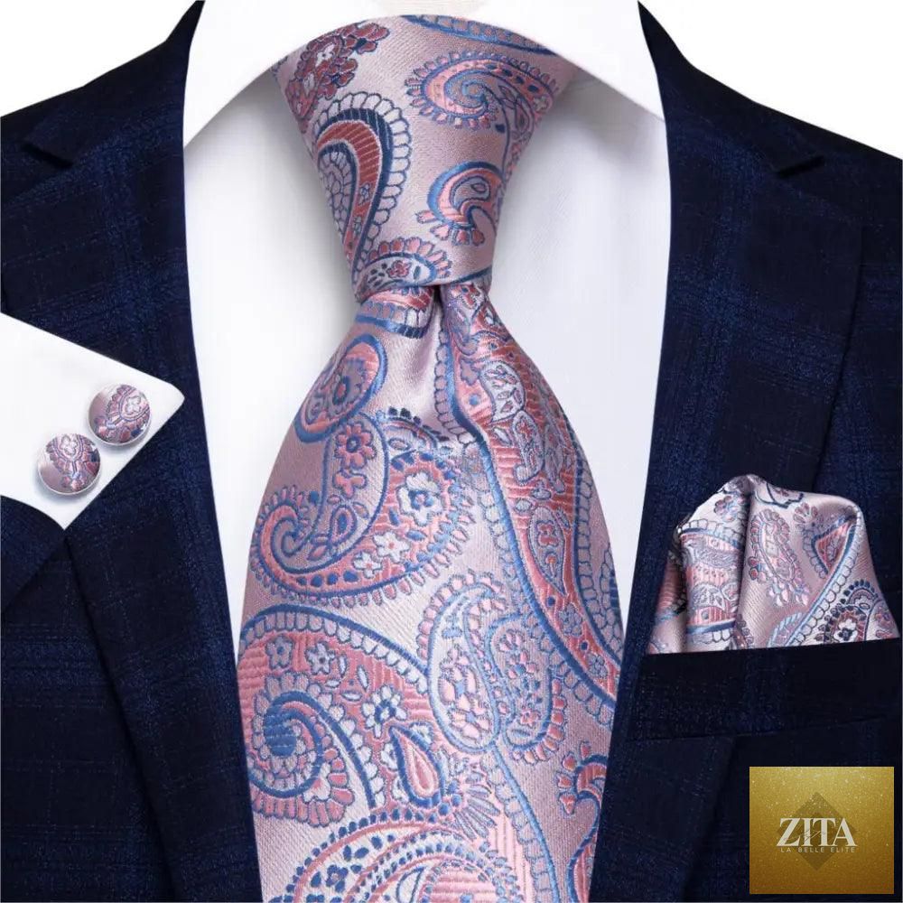 Luxury men's silk necktie, matching pocket square, handkerchief, and cufflinks set by Stevvex, for formal business attire.