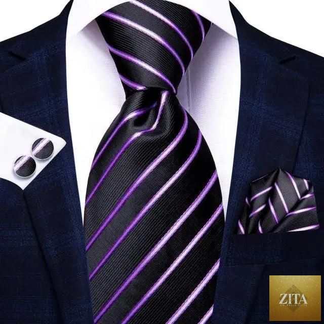 Luxury men's silk necktie, pocket square, handkerchief, and cufflink set by Stevvex featuring a formal printed design.