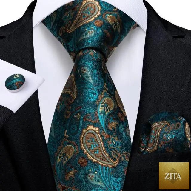 Luxury men's silk necktie, pocket square, handkerchief, and cufflinks set by Stevvex featuring formal printed design for business attire.