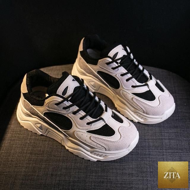 Stevvex women's luxury sneakers with thick soles, round toe, breathable mesh, chunky platform, lightweight, non-slip for walking and running.