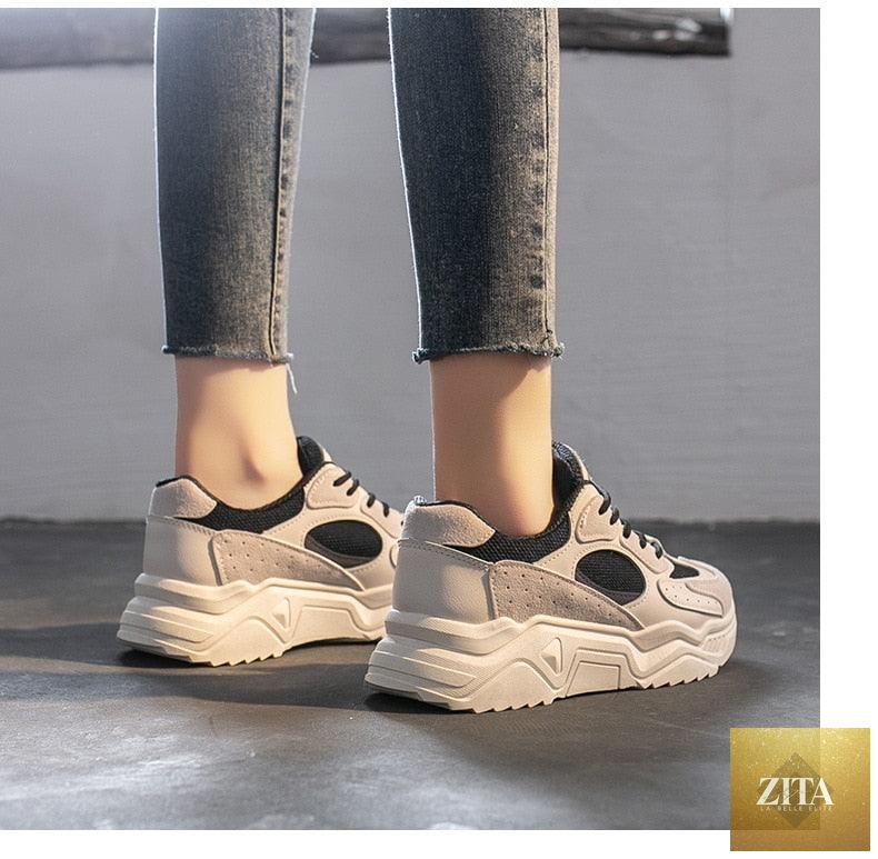 Stevvex women's luxury sneakers with thick soles, round toe, breathable lightweight design, chunky platform, and non-slip sole.