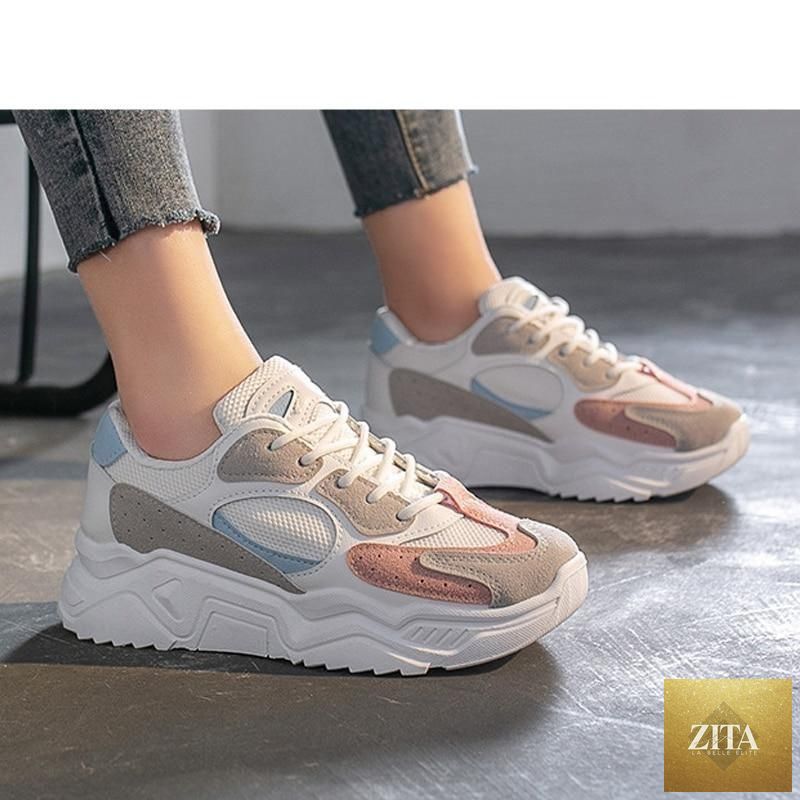 Stevvex women's luxury sneakers with thick soles, round toe, breathable mesh, chunky platform, lightweight, non-slip for walking and running.