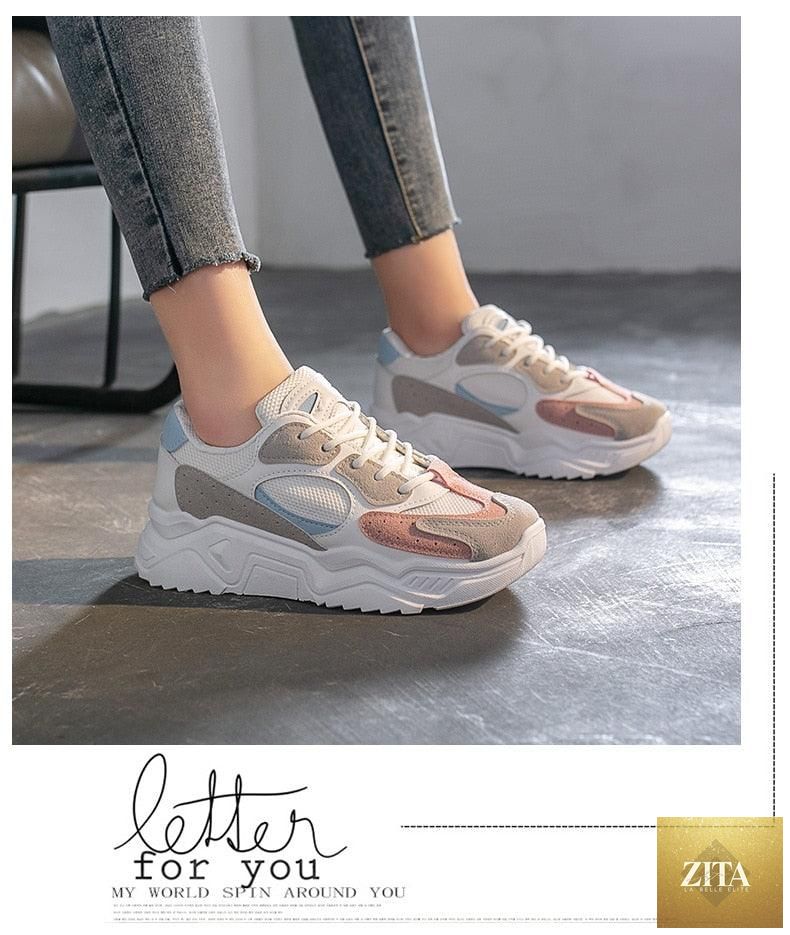 Stevvex women's luxury sneakers with thick soles, round toe, breathable fabric, chunky platform, lightweight, and non-slip design.