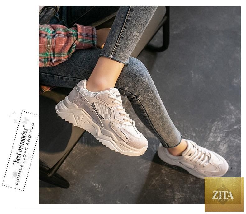 Stevvex women's luxury sneakers with thick soles, round toe, breathable mesh, chunky platform design, ideal for running and walking.