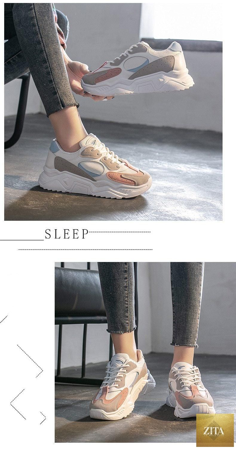 Stevvex women’s luxury chunky platform sneakers with round toe, breathable mesh, thick sole, and non-slip grip for walking and running.