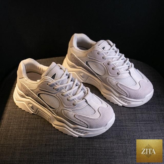 Stevvex women's luxury sneakers with thick soles, round toe, breathable mesh, chunky platform, lightweight, non-slip for walking and running.