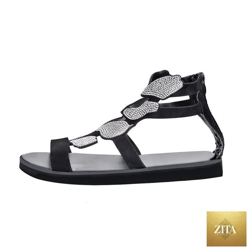 Stevvex luxury summer rhinestone butterfly flat sandals for women, breathable outdoor beach shoes with non-slip soles and jeweled accents.