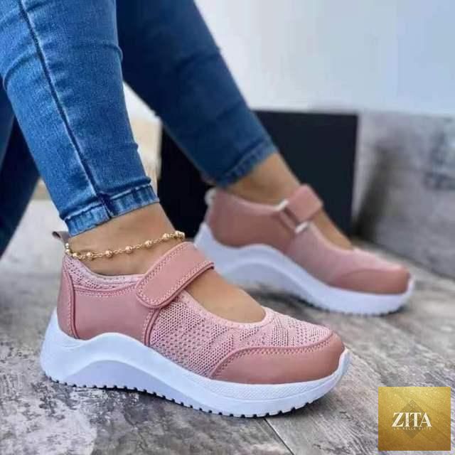 Red breathable mesh women's sneakers by Stevvex, casual sport shoes with platform, vulcanized sole, non-slip, comfortable flats.