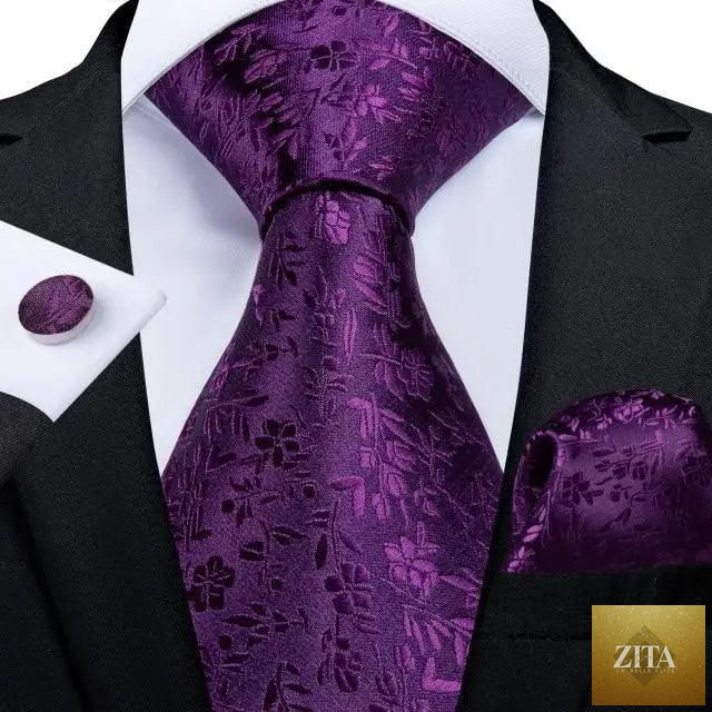 Luxury wedding floral silk necktie, matching hanky, and cufflinks set for men by Stevvex, featuring a classic design with elegant floral pattern.