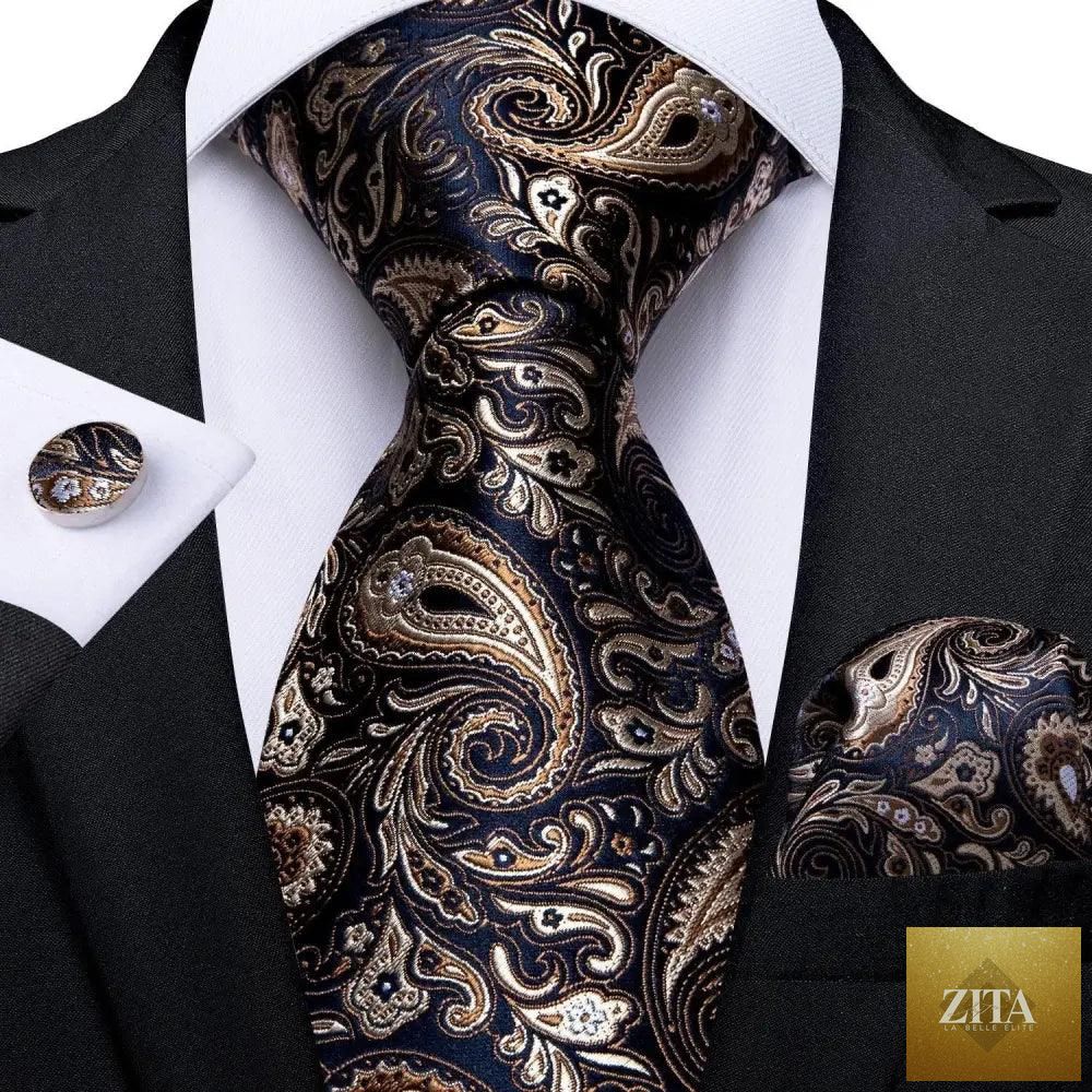 Luxury floral silk necktie, matching hanky, and cufflinks set for men by Stevvex, perfect for weddings and formal occasions.