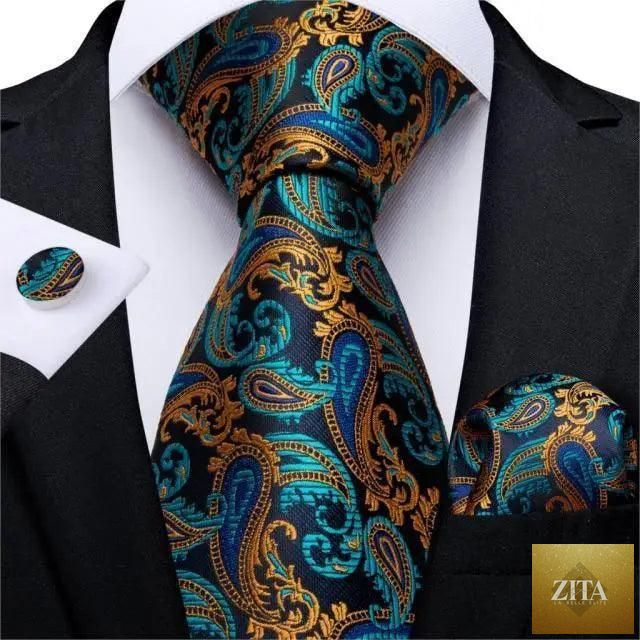 Stevvex luxury wedding floral silk necktie, matching hanky, and cufflinks set for men with a classic elegant design.