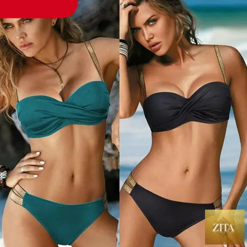 Pink solid color Stevvex women’s bikini set with push-up style, bandage design, and modern swimwear for beachwear and swimming.