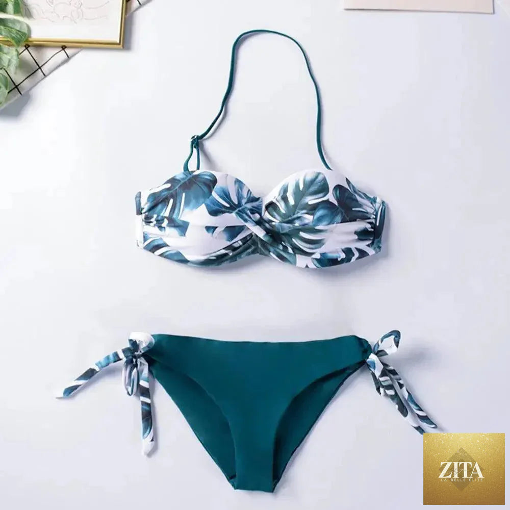 Pink solid color women’s bikini set by Stevvex featuring a push-up design, modern swimwear, and bandage-style bathing suit for beachwear.