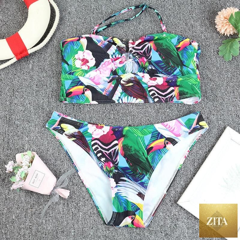 Stevvex luxury women's black high-waist bikini set with push-up design, two-piece bandage swimwear for beach and pool.