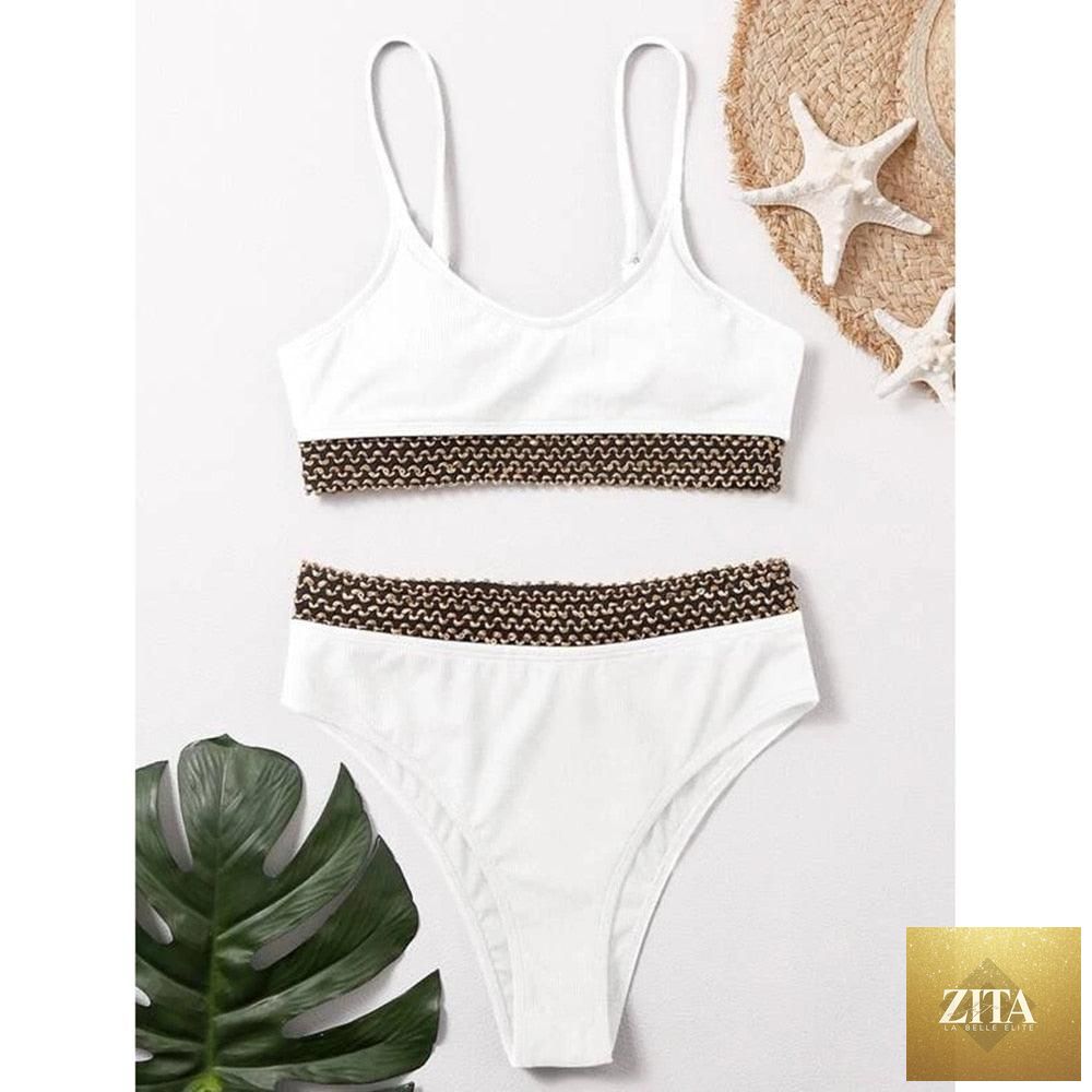 Stevvex luxury black high-waist bikini set for women, two-piece bandage swimsuit with push-up design for beach and pool wear.