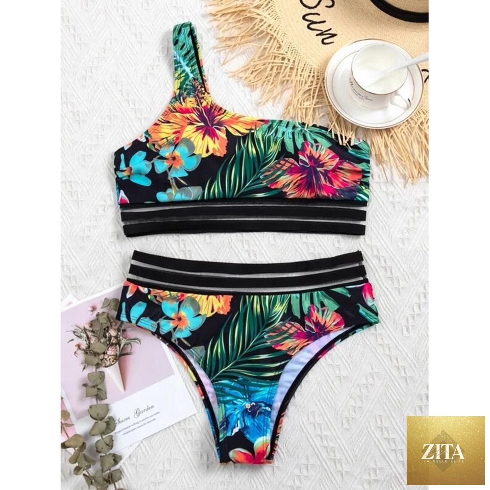 Stevvex luxury women's black high-waist bikini set, two-piece bandage swimwear with push-up design, ideal for beach or poolside.
