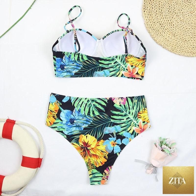 Luxury Stevvex women’s black high-waist bikini set with push-up top, two-piece bandage swimwear for beach and poolside lounging.